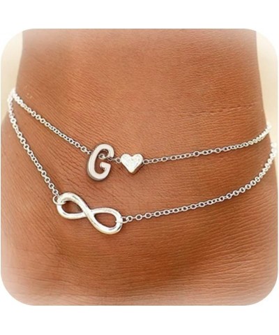 Silver Initial Infinity Ankle Bracelets for Women Dainty Heart Anklets Sterling Silver Letter Anklets Beachy Bracelets for Su...