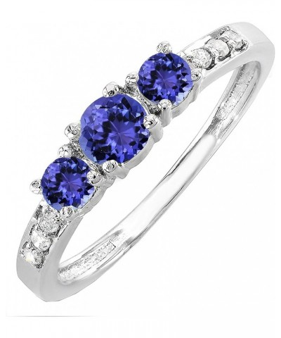 Round Gemstone and White Diamond Ladies Three Stone Engagement Ring | 14K White Gold Tanzanite $100.09 Rings