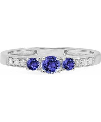 Round Gemstone and White Diamond Ladies Three Stone Engagement Ring | 14K White Gold Tanzanite $100.09 Rings