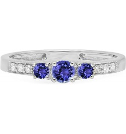 Round Gemstone and White Diamond Ladies Three Stone Engagement Ring | 14K White Gold Tanzanite $100.09 Rings