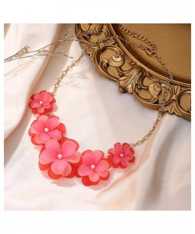 Flower Collar Necklace, Floral Flower Statement Summer Beach Chokers Necklaces for Women Girls Pink $14.99 Necklaces