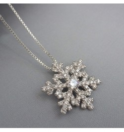 Sterling Silver Snowflake Necklace, CZ Crystal Snowflake Necklace for Women, 18 Inches $25.96 Necklaces