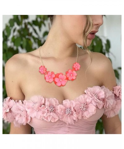 Flower Collar Necklace, Floral Flower Statement Summer Beach Chokers Necklaces for Women Girls Pink $14.99 Necklaces