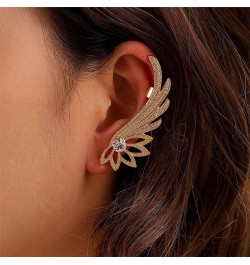 Crystal Wing Climber Earring Gold Wing Cuff Wrap Earring Lotus Cartilage Cuff Earring Jewelry for Women and Girls Gifts Left ...