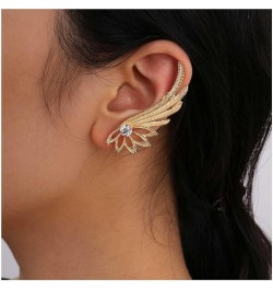 Crystal Wing Climber Earring Gold Wing Cuff Wrap Earring Lotus Cartilage Cuff Earring Jewelry for Women and Girls Gifts Left ...