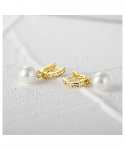 Dainty Pearl Earrings for Women 18k Gold Plated Pearl Hoop Earrings Elegant Wedding Pearl Huggie Earrings for Bridal Jewelry ...