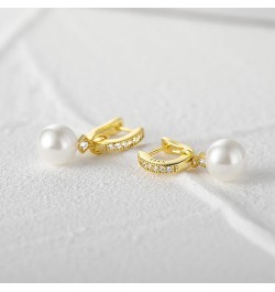 Dainty Pearl Earrings for Women 18k Gold Plated Pearl Hoop Earrings Elegant Wedding Pearl Huggie Earrings for Bridal Jewelry ...