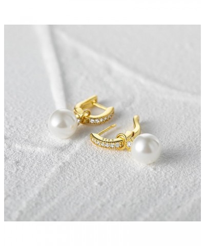 Dainty Pearl Earrings for Women 18k Gold Plated Pearl Hoop Earrings Elegant Wedding Pearl Huggie Earrings for Bridal Jewelry ...