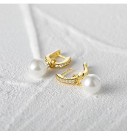 Dainty Pearl Earrings for Women 18k Gold Plated Pearl Hoop Earrings Elegant Wedding Pearl Huggie Earrings for Bridal Jewelry ...