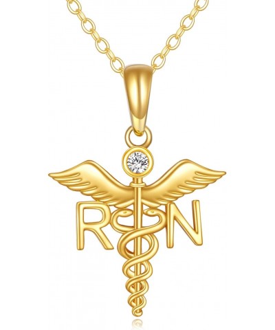 14k Yellow Gold Caduceus Angel Nursing Rn Registered Nurse Pendant Necklace for Women Birthday Gifts Jewelry for Nurse Doctor...