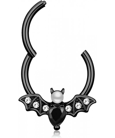 16G Septum Ring for Women Men 316L Surgical Stainless Steel Nipple Rings Cute Halloween Bat Nose Ring Seamless Hinged Segment...