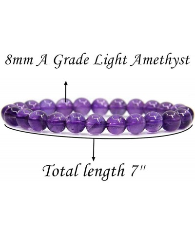 Handmade Gem Semi Precious Gemstone 8mm Round Beads Stretch Bracelet 7" Unisex Light Amethyst $6.50 Bracelets