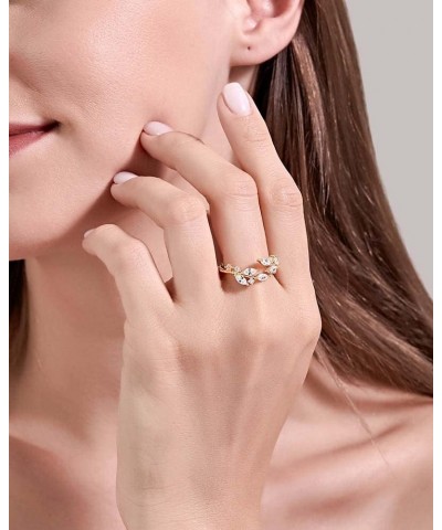 Double Leaf Wrap Rings for Women Girls Dainty Zircon Rings Adjustable Hypoallergenic leaf gold $7.50 Rings