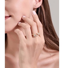 Double Leaf Wrap Rings for Women Girls Dainty Zircon Rings Adjustable Hypoallergenic leaf gold $7.50 Rings