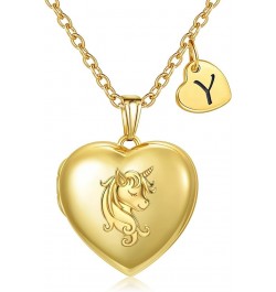 Love Heart Unicorn Locket Necklace for Girls 26 Letter Initial Locket that Holds Pictures 18K Gold Plated Locket Gifts for Wo...