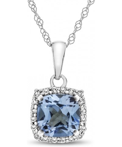 Solid 10k White Gold 6mm Cushion-Cut Center Stone with White Topaz accent stones Halo Pendant Necklace Swiss Blue Topaz $74.4...