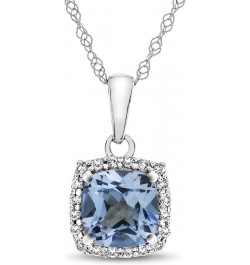 Solid 10k White Gold 6mm Cushion-Cut Center Stone with White Topaz accent stones Halo Pendant Necklace Swiss Blue Topaz $74.4...