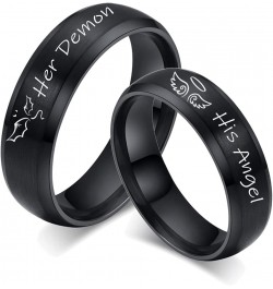 Her Demon & His Angel Couple Ring Set for Him Her 6MM Black Brushed Finish Stainless Steel Bevel Edges Wedding Band Promise E...