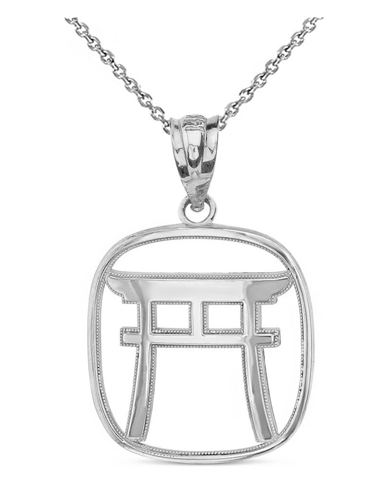 Polished .925 Sterling Silver Japanese Torii Gate Shinto Charm Pendant Necklace - Choose Pendant Only or Necklace w/ 16”-22” ...