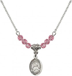 October Birth Month Bead Necklace with Catholic Patron Saint Petite Charm, 18 Inch Immaculate Heart of Mary $44.05 Necklaces