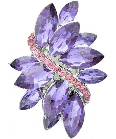 Women's Dazzling Crystal Marquis Leaf Cluster Statement Stretch Cocktail Ring Lavender Purple With Rose Pink Silver Tone $13....