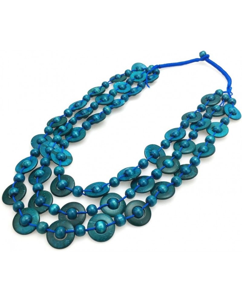 Bohemian Coconut Shell Wood Bead Necklace For Women Girls Ethnic Jewelry Handmade Beaded Long Necklace Blue $7.79 Necklaces