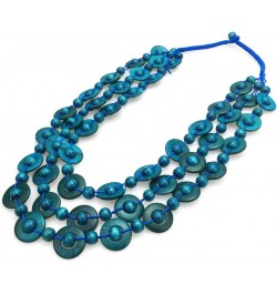 Bohemian Coconut Shell Wood Bead Necklace For Women Girls Ethnic Jewelry Handmade Beaded Long Necklace Blue $7.79 Necklaces