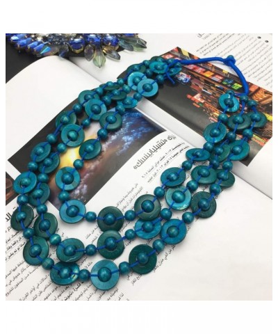 Bohemian Coconut Shell Wood Bead Necklace For Women Girls Ethnic Jewelry Handmade Beaded Long Necklace Blue $7.79 Necklaces