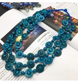 Bohemian Coconut Shell Wood Bead Necklace For Women Girls Ethnic Jewelry Handmade Beaded Long Necklace Blue $7.79 Necklaces