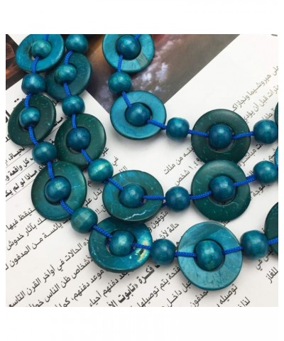 Bohemian Coconut Shell Wood Bead Necklace For Women Girls Ethnic Jewelry Handmade Beaded Long Necklace Blue $7.79 Necklaces