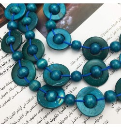 Bohemian Coconut Shell Wood Bead Necklace For Women Girls Ethnic Jewelry Handmade Beaded Long Necklace Blue $7.79 Necklaces