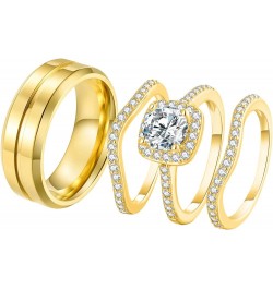 Couple Rings Matching Ring 1.8ct CZ Gold Plated Women Wedding Ring Sets for Him and Her His Engagement Bridal Ring Sets Women...