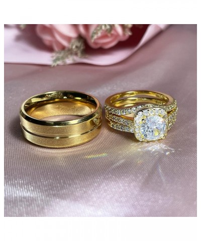 Couple Rings Matching Ring 1.8ct CZ Gold Plated Women Wedding Ring Sets for Him and Her His Engagement Bridal Ring Sets Women...