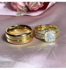 Couple Rings Matching Ring 1.8ct CZ Gold Plated Women Wedding Ring Sets for Him and Her His Engagement Bridal Ring Sets Women...