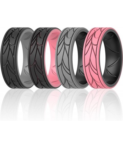 Silicone Bands for Women - Breathable Round Pattern Design 6.8mm Wide 1.8mm Thick Black -Grey A, Grey A-Black, Light Red A-Bl...