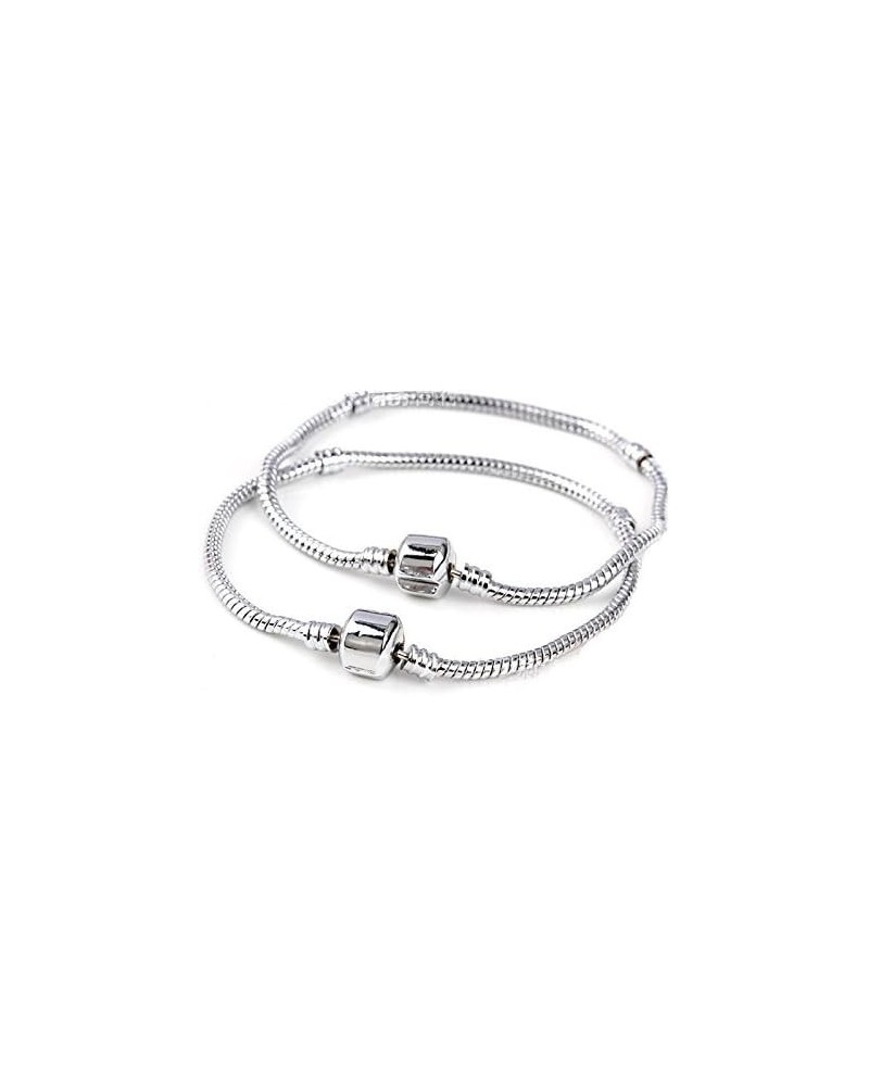 5pcs Women Silver Plated Starter Snake Chain Charm Bracelet with Barrel Clasp Fits All Pandora Chamilia Troll Biagi Beads 7.0...