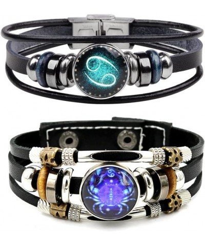 2Pcs Multilayer Constellation Zodiac Leather Bracelet Handmade Woven Zodiac Sign Wrap Wristband Bracelet Jewelry for Women Me...