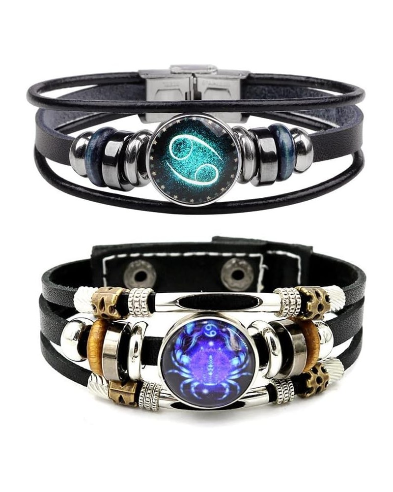 2Pcs Multilayer Constellation Zodiac Leather Bracelet Handmade Woven Zodiac Sign Wrap Wristband Bracelet Jewelry for Women Me...