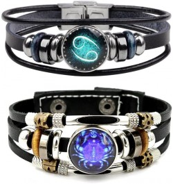 2Pcs Multilayer Constellation Zodiac Leather Bracelet Handmade Woven Zodiac Sign Wrap Wristband Bracelet Jewelry for Women Me...