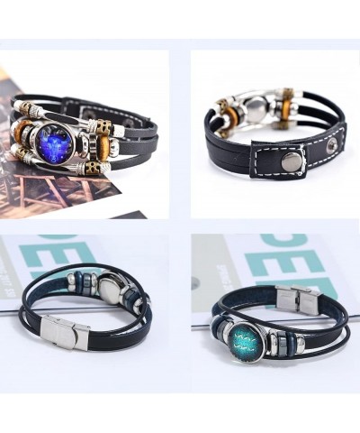 2Pcs Multilayer Constellation Zodiac Leather Bracelet Handmade Woven Zodiac Sign Wrap Wristband Bracelet Jewelry for Women Me...