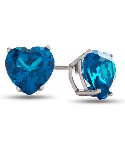 Solid 10k Gold or 7x7mm Heart Shaped Stone Post-With-Friction-Back Stud Earrings Simulated Aquamarine White Gold $48.30 Earrings