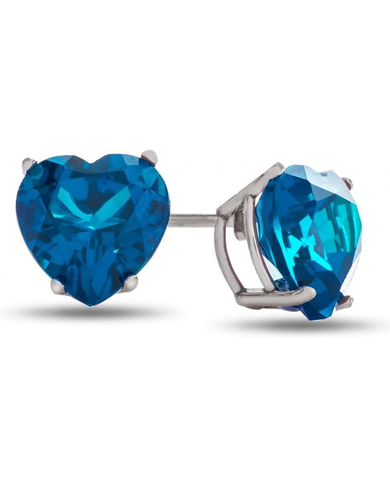 Solid 10k Gold or 7x7mm Heart Shaped Stone Post-With-Friction-Back Stud Earrings Simulated Aquamarine White Gold $48.30 Earrings