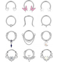 12Pcs 16G Septum Rings for Women Men Septum Nose Ring Horseshoe Hoop Helix Daith Cartilage Earrings Hoop CZ Dangle Nose Septu...