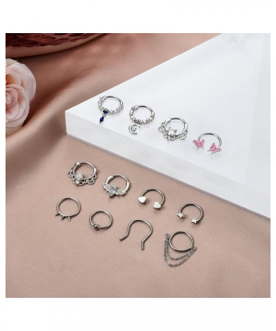 12Pcs 16G Septum Rings for Women Men Septum Nose Ring Horseshoe Hoop Helix Daith Cartilage Earrings Hoop CZ Dangle Nose Septu...