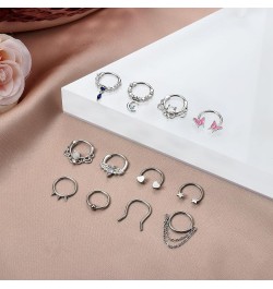 12Pcs 16G Septum Rings for Women Men Septum Nose Ring Horseshoe Hoop Helix Daith Cartilage Earrings Hoop CZ Dangle Nose Septu...