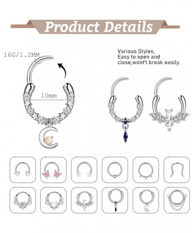 12Pcs 16G Septum Rings for Women Men Septum Nose Ring Horseshoe Hoop Helix Daith Cartilage Earrings Hoop CZ Dangle Nose Septu...