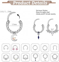 12Pcs 16G Septum Rings for Women Men Septum Nose Ring Horseshoe Hoop Helix Daith Cartilage Earrings Hoop CZ Dangle Nose Septu...