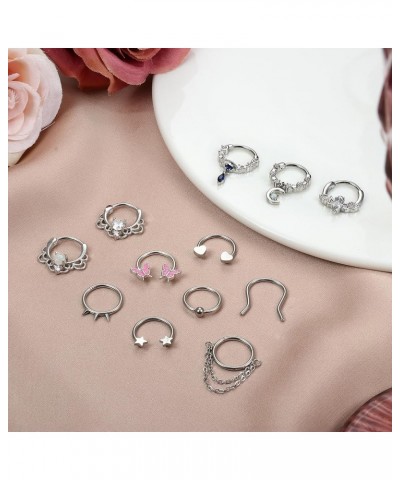 12Pcs 16G Septum Rings for Women Men Septum Nose Ring Horseshoe Hoop Helix Daith Cartilage Earrings Hoop CZ Dangle Nose Septu...