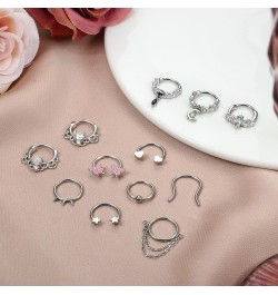 12Pcs 16G Septum Rings for Women Men Septum Nose Ring Horseshoe Hoop Helix Daith Cartilage Earrings Hoop CZ Dangle Nose Septu...