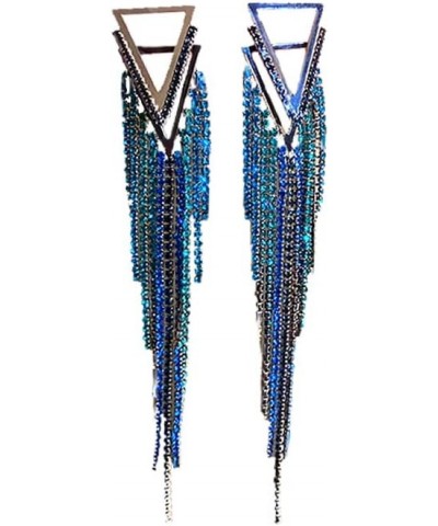 Blue Rhinestone Long Tassel Earrings for Women.Crystal Long Fringe Drop Earrings Zircon Strand Chandelier Earrings Fashion Je...